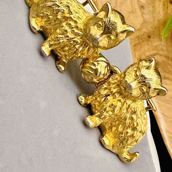 Vintage 3D Mimi Di N Gold Tone Double Cat Yarn Belt Buckle Kittiy Kittens 4287 main image 6